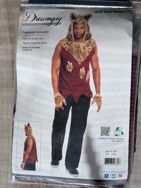 Dreamgirl Men’s Big Bad Wolf Costume Tunic with Faux Fur Accents